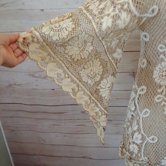 ❤️SOLD❤️Vintage 70s Womens Lace V Neck Bell Sleeve Tunic C - Picture 3 of 6